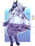  2019 absurd_res anthro big_butt bovid breasts butt caprine digital_media_(artwork) english_text female fur hand_on_butt hi_res huge_butt inviting kindred_(lol) lamb_(lol) league_of_legends looking_back low-angle_view mammal mask nude on_glass overweight overweight_female riot_games sitting solo text trinity-fate62 video_games voluptuous white_fur wide_hips 