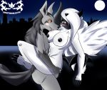  2019 absol anthro black_fur blush breast_lick breasts building butt canid canine city claws digital_media_(artwork) duo felid feline female fur hair knightmoonlight98 licking male mammal mega_absol mega_evolution mightyena moon night nintendo nipples nude open_mouth outside penis pok&eacute;mon pok&eacute;mon_(species) red_eyes sex smile tongue tongue_out video_games white_fur wings 