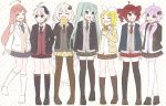  6+girls ahoge aqua_eyes aqua_hair blazer blonde_hair braid bread commentary drill_hair eating eyes_closed flower_(vocaloid) food full_body hair_ornament hatsune_miku holding holding_drink holding_food jacket juice_box kagamine_rin kasane_teto kizuna_akari kneehighs long_hair looking_at_another melon_bread multicolored_hair multiple_girls necktie nekomura_iroha polka_dot polka_dot_background purple_eyes purple_hair red_eyes red_hair short_hair short_hair_with_long_locks silver_hair skc skirt smile standing streaked_hair striped striped_neckwear thighhighs twin_braids twin_drills twintails utau v_flower_(vocaloid4) very_long_hair vocaloid white_hair yuzuki_yukari zettai_ryouiki 