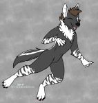  2019 4_toes 5_fingers anthro barefoot biped black_claws black_nose blue_eyes brown_hair claws digital_media_(artwork) featureless_crotch felisrandomis front_view fur grey_background grey_fur grey_stripes grey_tail hair hi_res hyaenid looking_at_viewer male mammal multicolored_fur multicolored_tail naturally_censored nude one_eye_closed open_mouth short_hair simple_background smile solo striped_fur striped_hyena stripes toe_claws toes two_tone_fur two_tone_tail white_fur white_tail wink 