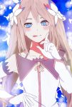  1girl blue_eyes blush brown_hair detached_sleeves flower gloves hair_flower hair_ornament marta_lualdi tagme tales_of_(series) tales_of_symphonia tales_of_symphonia_knight_of_ratatosk 