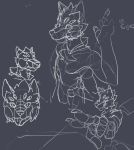  4_arms anatomy anthro canid canine guide_lines line_art male mammal multi_arm multi_eye multi_limb multifur scribblebeast scruffbeast sketch 