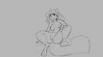  16:9 2018 anthro blush breasts buckteeth chest_tuft female grey_background hair long_hair looking_at_viewer mammal monochrome navel nipples nude pussy rodent sciurid simple_background sitting smile solo spread_legs spreading teeth tuft watsup 