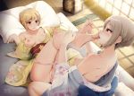  aiba_yumi casino_(casinoep) censored feet nipples no_bra open_shirt pantsu panty_pull pussy shiomi_shuuko the_idolm@ster the_idolm@ster_cinderella_girls yuri 