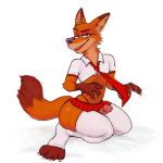  1:1 2019 anthro bottomwear canid canine clothed clothing crossdressing digital_media_(artwork) disney erection fox fur girly hi_res hicanyoumooforme humanoid_penis legwear lipstick looking_at_viewer makeup male mammal mascara necktie nick_wilde penis school_uniform shirt skirt smile solo thigh_highs topwear uniform wide_hips zootopia 