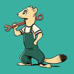  1:1 2019 alternate_species ambiguous_gender anthro barefoot cheek_tuft clothed clothing dipstick_tail disney elbow_tufts fuel_(artist) green_background hand_on_hip head_tuft hi_res holding_object mammal multicolored_tail mustela mustelid musteline neck_tuft overalls simple_background skye_(zootopia) solo standing stoat tools tuft wrench zootopia 