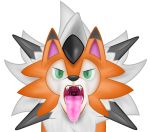  absurd_res ambiguous_gender canid canine drooling dusk_lycanroc emu34b feral green_eyes hi_res lycanroc mammal mouth_shot nintendo pok&eacute;mon pok&eacute;mon_(species) saliva solo teeth tongue tongue_out video_games 