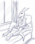  2019 anthro bed breasts clothed clothing curtains dragon female flinters hi_res pillow solo 