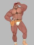  abs absurd_res biceps body_hair boots briefs clothed clothing facial_hair footwear hi_res male mammal muscular muscular_male partially_clothed scar shoes simple_background solo thedragonred12 underwear ursid 
