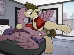  2019 4:3 absurd_res animal_genitalia animal_penis balls bed clothing duo ear_piercing equid equine equine_penis fan_character feathered_wings feathers feral hi_res hooves inside lying male male/male mammal medial_ring my_little_pony on_bed oral penis piercing pillow pterippus selenophile sex signature wings 