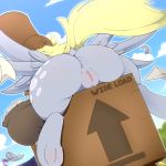  1:1 2019 absurd_res anus butt cloud cutie_mark derpy_hooves_(mlp) digital_media_(artwork) dock english_text equid equine feathered_wings feathers female feral friendship_is_magic hi_res hooves mammal my_little_pony n0nnny outside pterippus pussy solo spread_wings text underhoof wings 