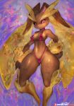  black_sclera breasts brown_fur cleavage clothed clothing curvaceous female fluffy_ears full-length_portrait fur girlsay hi_res looking_at_viewer looking_down lopunny medium_breasts navel nintendo nipple_outline pink_clothing pink_eyes pink_nose pink_swimwear pok&eacute;mon pok&eacute;mon_(species) portrait solo swimwear thick_thighs video_games wide_hips yellow_fur 
