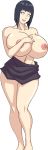  1girl areolae black_hair blush breasts breasts_outside cleavage eyes_closed highres huge_breasts hyuuga_hinata long_hair naruho naruto naruto_(series) naruto_shippuuden nipples open_clothes smile solo source_request sweat upper_body 