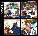  &lt;3 ... adopted ailurid baby blue_clothing blue_shirt blue_topwear blush brown_hair canid canine canis cardboard_box child clothing comic crying domestic_dog eyewear family female fur gabshiba glasses grey_fur hair male mammal mastiff molosser mother multicolored_fur orange_fur overalls parent pit_bull red_panda ring ruff_bull shirt sibling smile sweater tears topwear voff_akita wedding_planner wedding_ring young 