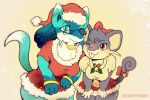  breasts canid canine christmas female holidays hotcoffeecat lucario mammal nintendo pok&eacute;mon pok&eacute;mon_(species) rattata rodent simple_background thick_thighs video_games wide_hips 