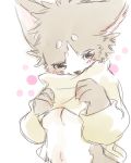  3_fingers anthro blush breasts canid canine clothing fur kemono low_res mammal navel simple_background small_breasts solo standing sweater topwear under_boob white_background yellow_clothing yellow_sweater yellow_topwear ふくわん 