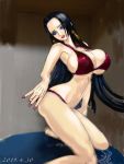  1girl black_hair boa_hancock breasts cleavage gmotida huge_breasts large_breasts long_hair one_piece smile underboob 