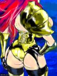  1girl armor ass baccarat_(one_piece) black_gloves breasts dress full_body gloves gmotida hand_on_hip high_heels huge_breasts large_breasts long_hair one_piece red_hair sleeveless 