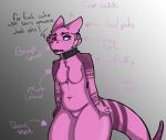  anthro blue_eyes breasts chain collar female fur hi_res looking_at_viewer misselly mostly_nude navel non-mammal_breasts nude purple_fur purple_scales reptile reylin salamander_(disambiguation) scales scalie snake solo teeth thick_thighs wide_hips 