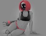  2019 android biped breasts clothing crop_top digital_media_(artwork) female grey_background grey_body hair leaning machine metallic_body napalm_express navel not_furry panties pink_hair robot shirt simple_background sleeveless solo topwear underwear 