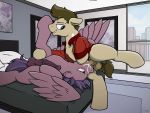  2019 4:3 absurd_res animal_genitalia animal_penis balls bed clothing cum cum_in_mouth cum_inside duo ear_piercing equid equine equine_penis fan_character feathered_wings feathers feral hi_res hooves inside lying male male/male mammal medial_ring my_little_pony on_bed oral penis piercing pillow pterippus selenophile sex signature wings 