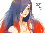  1girl bare_shoulders black_hair blue_eyes crow_(gravity_daze) detached_sleeves gravity_daze gravity_daze_2 hair_over_one_eye long_hair multicolored_hair red_hair solo strapless two-tone_hair 