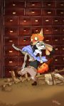  2019 absurd_res anthro canid canine clothed clothing disney female fox fur hi_res judy_hopps lagomorph leporid male mammal nick_wilde ocerydia rabbit text zootopia 