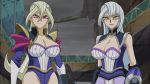  2girls blonde_hair blush breasts clevage gloria_tyler grace_tyler green_eyes highres multiple_girls red_eyes silver_hair third-party_edit yu-gi-oh! yu-gi-oh!_arc-v yuu-gi-ou yuu-gi-ou_arc-v 