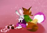  2019 anthro canid canine clothed clothing disney female fox fur hi_res judy_hopps lagomorph leporid male mammal nick_wilde purple_eyes rabbit simple_background traditional_media_(artwork) ys_kzoo zootopia 