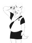  2019 absurd_res anthro blush bottomwear canid canine clothing eyes_closed fox hi_res humanoid_hands male mammal nele_chung shirt shorts slightly_chubby solo tongue tongue_out topwear 