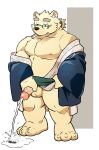  2019 anthro balls belly blue_eyes clothing eyewear fur glasses hi_res humanoid_hands humanoid_penis hupi1008 leib_(tas) male mammal moobs nipples overweight overweight_male peeing penis polar_bear robe solo tokyo_afterschool_summoners urine ursid ursine video_games white_fur 