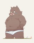  2015 anthro bulge clothing cub hi_res humanoid_hands male mammal moobs navel overweight overweight_male quanjiang solo suid suina sus_(pig) underwear wild_boar young 