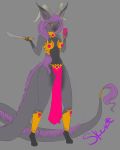  absurd_res armor dark digital_sketch dragon female grey_background hair hi_res horn jewelry melee_weapon naydra purple_hair simple_background sketch solo sword weapon 