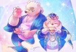  2019 anthro belly blue_eyes blush clothing crown duo eyewear glasses gloves humanoid_hands jambavan japanese_clothing kimono lagoon_bluebear leib_(tas) male mammal one_eye_closed overweight overweight_male polar_bear tokyo_afterschool_summoners ursid ursine video_games wink 