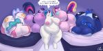  2018 absurd_res big_breasts breasts butt clothing cutie_mark dialogue english_text equid eyewear female friendship_is_magic group hair hi_res horn huge_breasts long_hair looking_back mammal multicolored_hair my_little_pony nekocrispy obese obese_female open_mouth overweight overweight_female princess_cadance_(mlp) princess_celestia_(mlp) princess_luna_(mlp) pussy sibling sister sisters text twilight_sparkle_(mlp) unicorn vinyl_scratch_(mlp) 