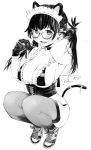  animal_ears cleavage gagaimo maid megane monochrome nekomimi tail thighhighs 