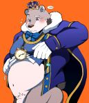  2019 anthro bearlovestiger13 belly blush butt clothing crown flaccid gloves hi_res humanoid_hands humanoid_penis jambavan male mammal navel overweight overweight_male penis shirt simple_background solo tokyo_afterschool_summoners topwear ursid video_games 