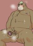  2019 absurd_res anthro ashigara balls belly blush brown_fur butt erection fur hi_res humanoid_hands humanoid_penis male mammal masturbation moobs navel nipples nude overweight overweight_male penile penile_masturbation penis sitting solo sweat tokyo_afterschool_summoners ujishiyo ursid video_games 