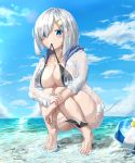  bikini bottomless erect_nipples hamakaze_(kancolle) kantai_collection noeru open_shirt see_through swimsuits wet wet_clothes 