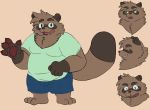  2019 3_toes andythetabuki_(artist) anthro belly brown_fur canid canine clothing digital_media_(artwork) fur male mammal model_sheet moobs open_mouth overweight overweight_male raccoon_dog simple_background solo tanuki toes 