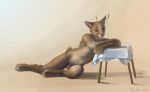  2019 brown_fur fek_(character) felid feline flaccid fur karbik male mammal paws penis piercing pink_nose simple_background sitting solo whiskers 