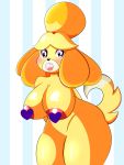  2019 animal_crossing anthro artist_doreen big_breasts blush breasts canid canine canis censored digital_media_(artwork) domestic_dog female fur hi_res huge_breasts isabelle_(animal_crossing) lewd_(disambiguation) mammal nintendo nude open_mouth patreon shih_tzu simple_background solo super_smash_bros. super_smash_bros._ultimate thick_thighs toy_dog video_games wide_hips yellow_fur 