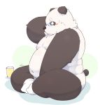  2016 anthro belly blush butt eyewear giant_panda glasses hi_res male mammal moobs navel nipples overweight overweight_male quanjiang sitting solo ursid 