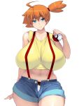  1girl ahoge alternate_breast_size bare_shoulders blue_eyes breasts cleavage creatures_(company) curvy female game_freak highres huge_breasts kasumi_(pokemon) looking_at_viewer masao navel nintendo orange_hair pokemon pokemon_(anime) pokemon_(classic_anime) side_ponytail smile solo wide_hips 