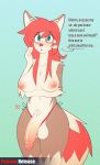  2019 anthro areola ball_camel_toe balls big_balls big_penis blue_eyes blush breasts canid canine canis clothing dialogue dickgirl english_text eyelashes flaccid hair hi_res humanoid_penis hybrid intersex long_hair mammal marblesoda nipples penis procyonid raccoon red_hair rikki signature simple_background solo text wolf 