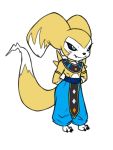  beerus claws cosplay digimon digimon_(species) dragon_ball dragon_ball_super female furball hybrid impmon renamon renimpmon short_stack simple_background solo white_background 