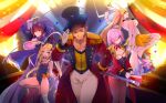  1boy 4girls abigail_williams_(fate/grand_order) arm_behind_back blonde_hair blue_eyes bow brown_hair cane creature epaulettes fate/grand_order fate_(series) fou_(fate/grand_order) hat hat_tip head_wings leotard long_hair looking_at_viewer mash_kyrielight multiple_girls napoleon_bonaparte_(fate/grand_order) orange_bow pants ponytail purple_hair rondo_(poccal) scar scathach_(fate)_(all) scathach_skadi_(fate/grand_order) short_hair sideburns smile thrud_(fate/grand_order) top_hat trapeze v-neck valkyrie_(fate/grand_order) white_pants 