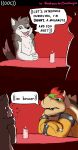  2019 alaskan_malamute anthro bowser candle canid canine canis comic date digital_media_(artwork) domestic_dog duo english_text eye_contact hi_res koopa looking_at_another male mammal mario_bros neck_tuft nervous nintendo nordic_sled_dog scalie sexotheque sitting spitz sweat text tuft video_games 
