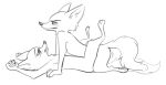  2018 anthro black_and_white blush canid canine cheek_tuft chest_tuft claws disney duo elbow_tufts eyes_closed female fox fuel_(artist) half-closed_eyes knee_tuft lying male male/female mammal missionary_position monochrome motion_lines nick_wilde nude on_back pawpads penetration sex side_view simple_background skye_(zootopia) tuft vaginal vaginal_penetration white_background zootopia 