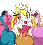  &lt;3 amy_rose anthro blaze_the_cat butt chiropteran eulipotyphlan fan_character felid feline female heart_shaped_pupils hedgehog hi_res mammal presenting presenting_hindquarters rouge_the_bat saltwatertoffee sonic_(series) sunshine_the_hedgehog water_the_cat 
